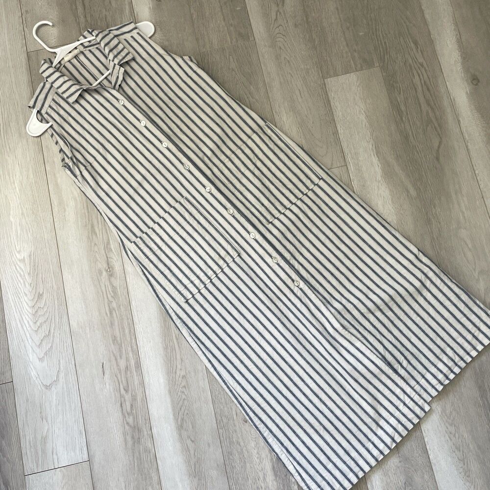 Poetry Striped Dress cotton linen sleeveless shirt midi womens Blue (size 2)